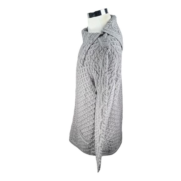 Aran Crafts Fisherman Sweater Women XL Gray Wool Button Crossover Collar New - Picture 4 of 9